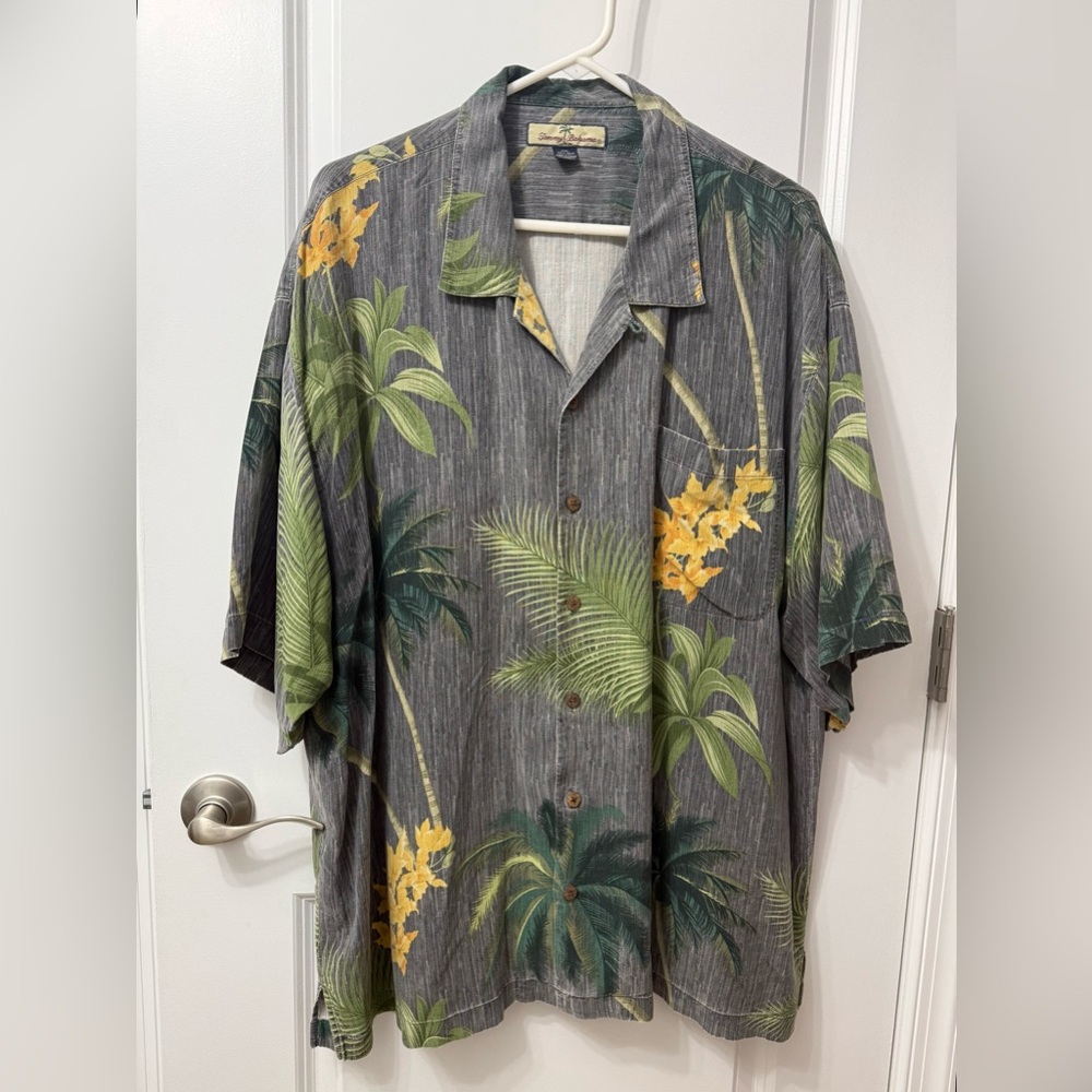 TOMMY BAHAMA Mens 100% SILK Tropical Floral Print Pocketed Camp Cabana Shirt XXL